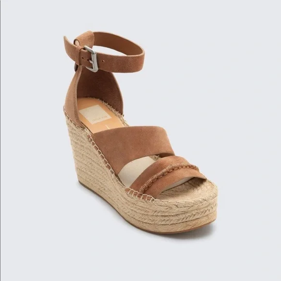 Dolce Vita Suede Leather Wedges 9.5 Saddle Brown Tan Platform - Picture 2 of 6